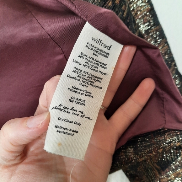 Aritzia Wilfred Pirouette Metallic Tweed Blazer Jacket 0 - Picture 6 of 6